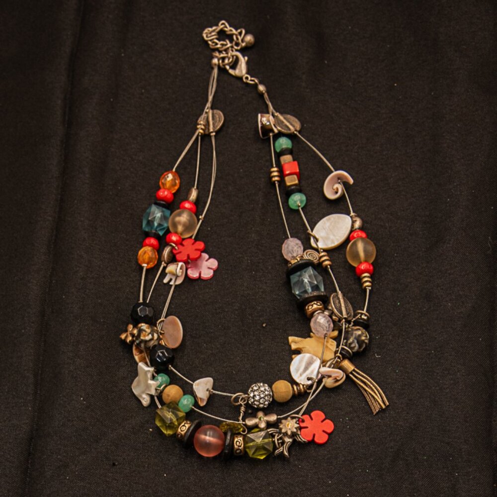 Vintage 3 Strand Heishi multi stone necklace 20"